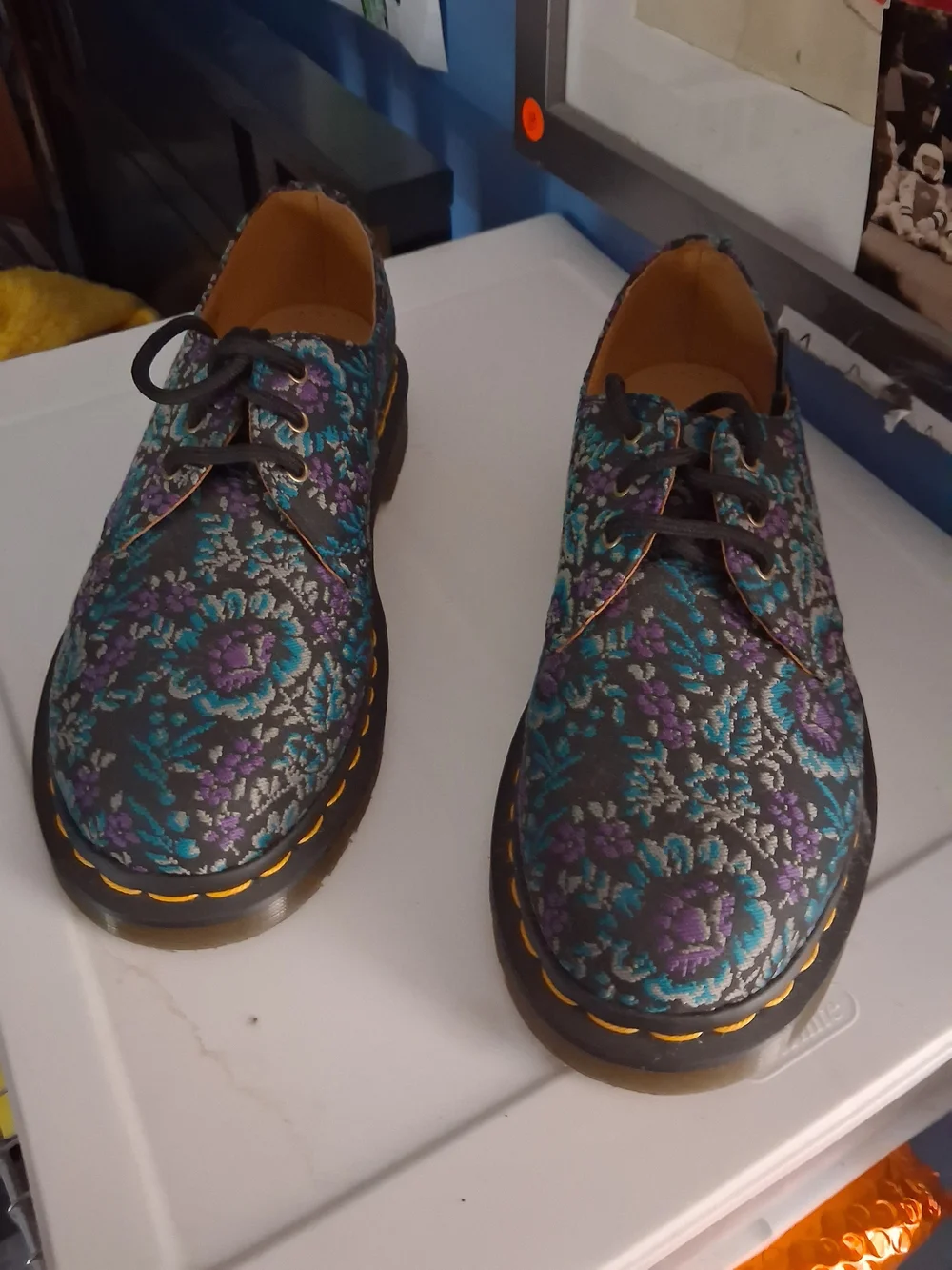 Dr. Martens Floral Lace-Up Shoes - Teal/Purple